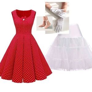 ❤ 4PCS Bundle Minnie Mouse Costume 1950s Retro Pinup Dress & Accessories NWT